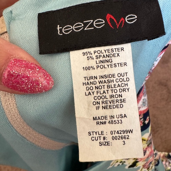 2 FOR $20 Teeze Me Juniors Blue Floral Scuba Dress Fit Flare Sleeveless 3 NEW - Picture 4 of 8
